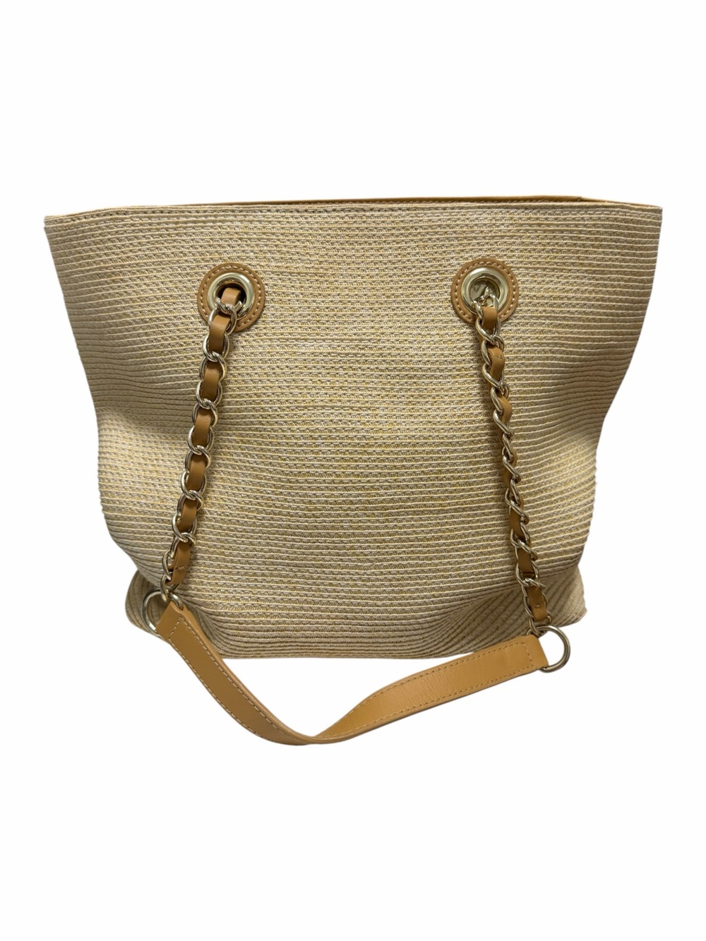Talbots Textured Cream Straw Tote Handbag